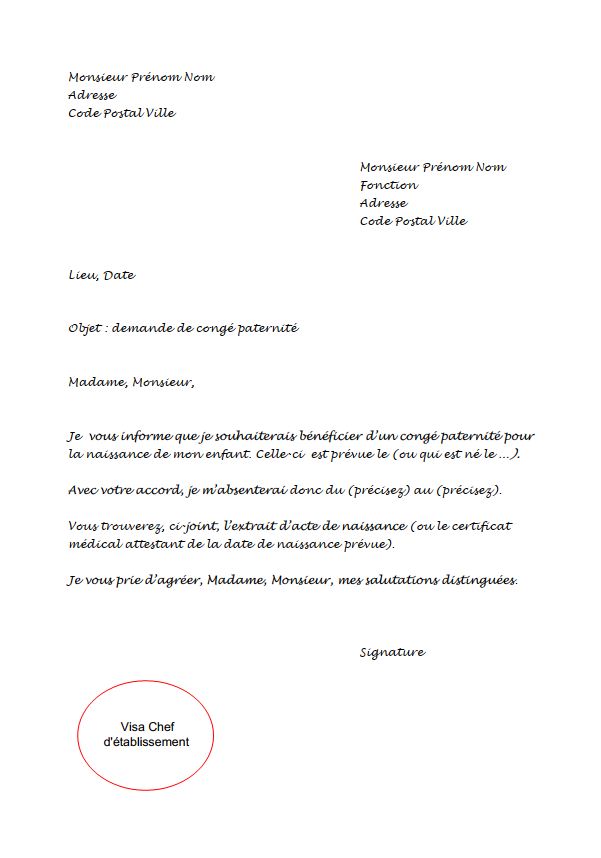 modele lettre congé paternité